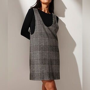 ICONE Plaid Houndstooth Pinafore Mini Dress Wool Blend Lined Academia Chic